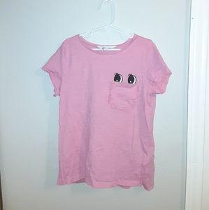 Pink happy face ruffled pocket 8-10 girls